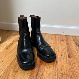 Women’s Black Leather Square-Toe Chelsea Boots